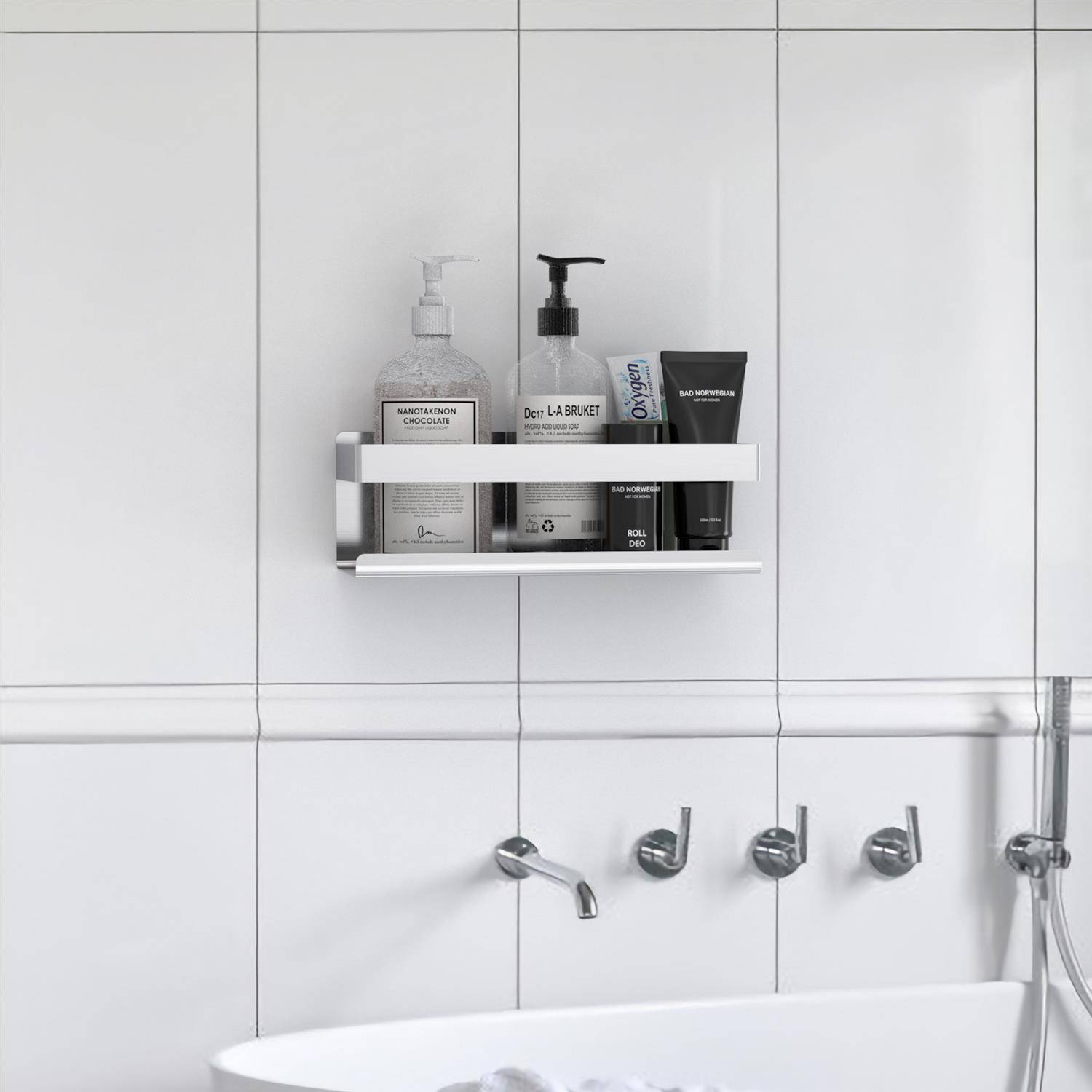 Intirilife selbstklebendes Duschregal in Silber - Shampoohalterung Duschablage Badezubehörkorb Gewürzregal