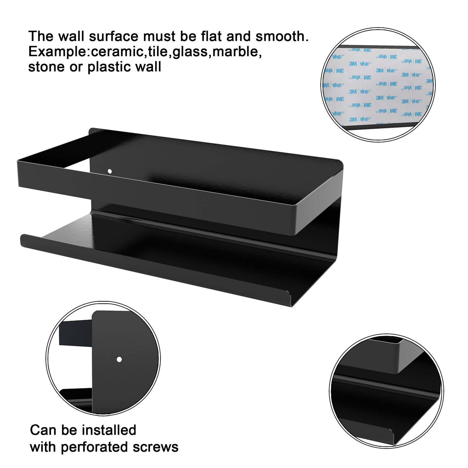 Intirilife selbstklebendes Duschregal in Schwarz - Shampoohalterung Duschablage Badezubehörkorb Gewürzregal