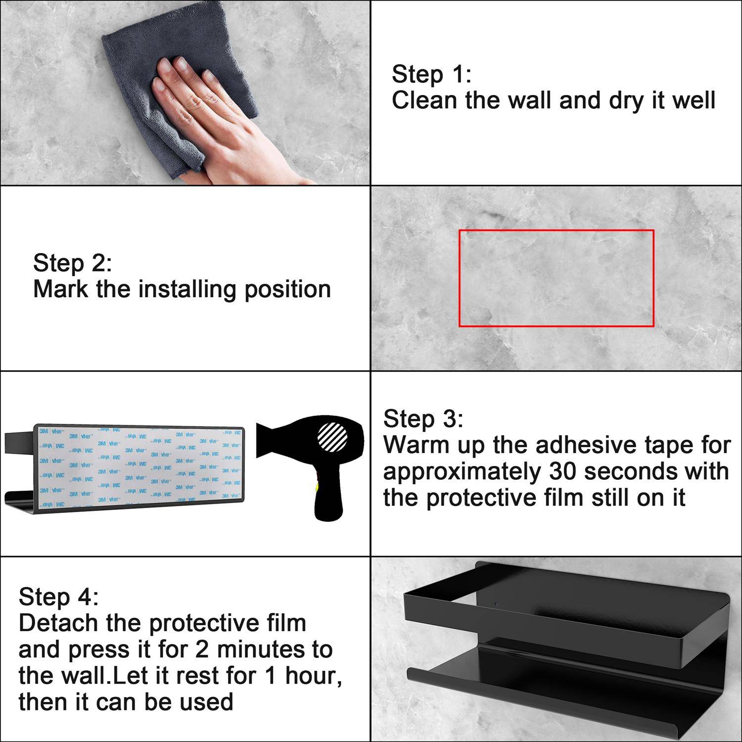 Intirilife selbstklebendes Duschregal in Schwarz - Shampoohalterung Duschablage Badezubehörkorb Gewürzregal