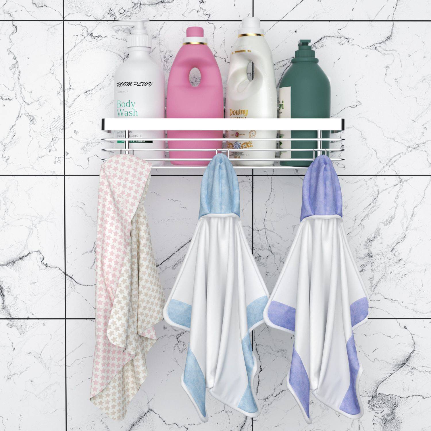 Intirilife selbstklebende Duschablage Badhalterung in Silber zum Ablegen und Organisieren von Alltagsprodukten