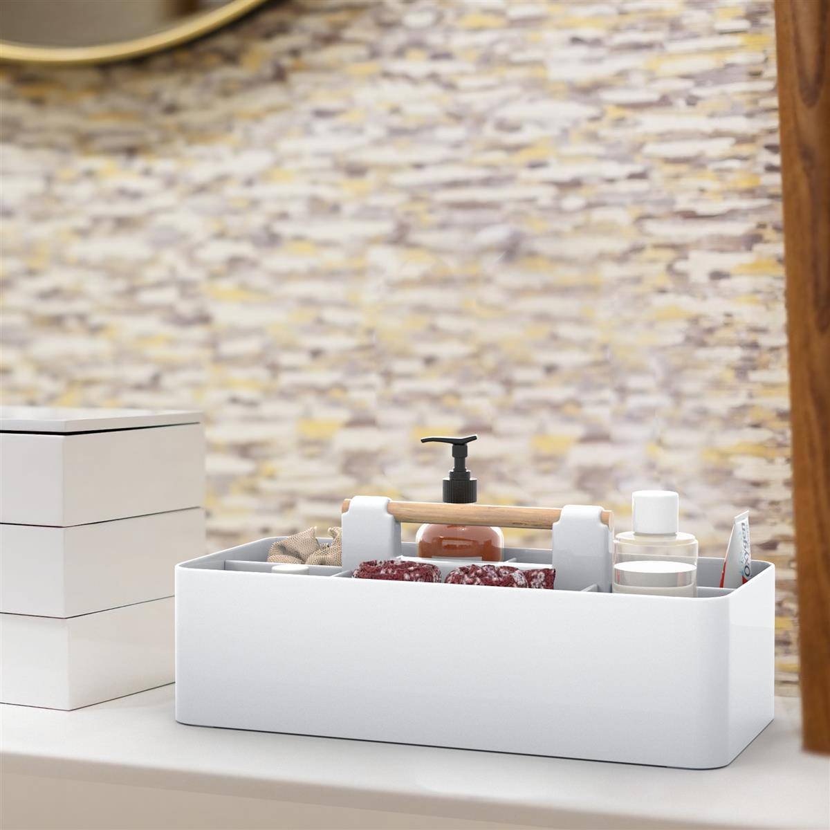 Intirilife Make Up Organizer in Grau - Beauty Kosmetik Aufbewahrungs Box mit 5 Fächern zur Schminkaufbewahrung - Ideal auch als Schreibtisch