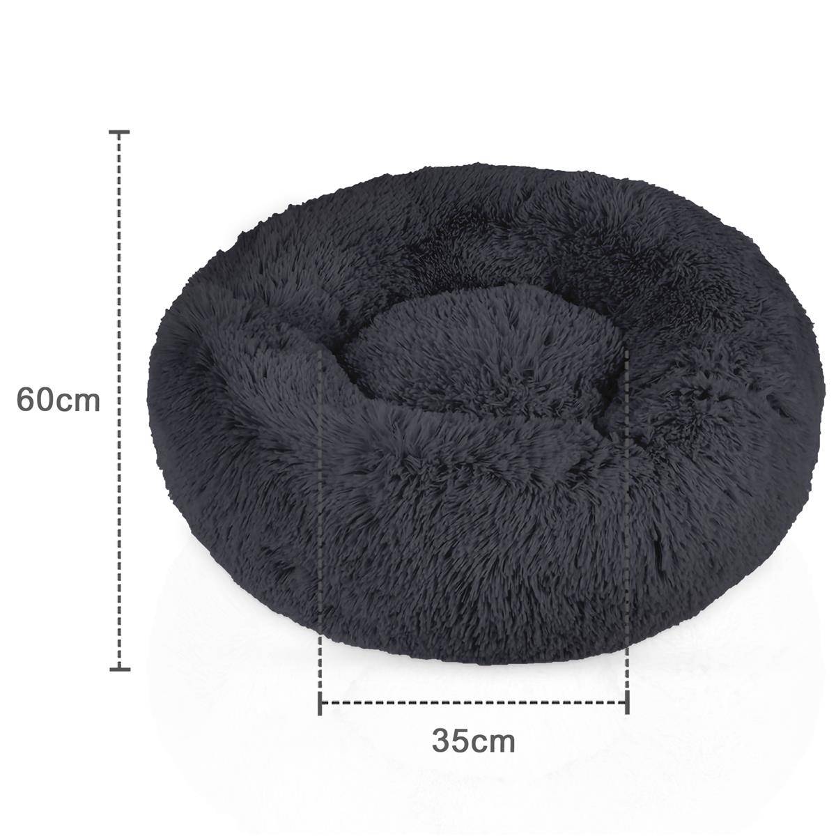 Intirilife flauschiges Plüsch Haustierbett in Dunkel Grau Durchmesser 60 cm - Weiches rundes rutschfestes Hundebett Katzenbett Kissen komfortables