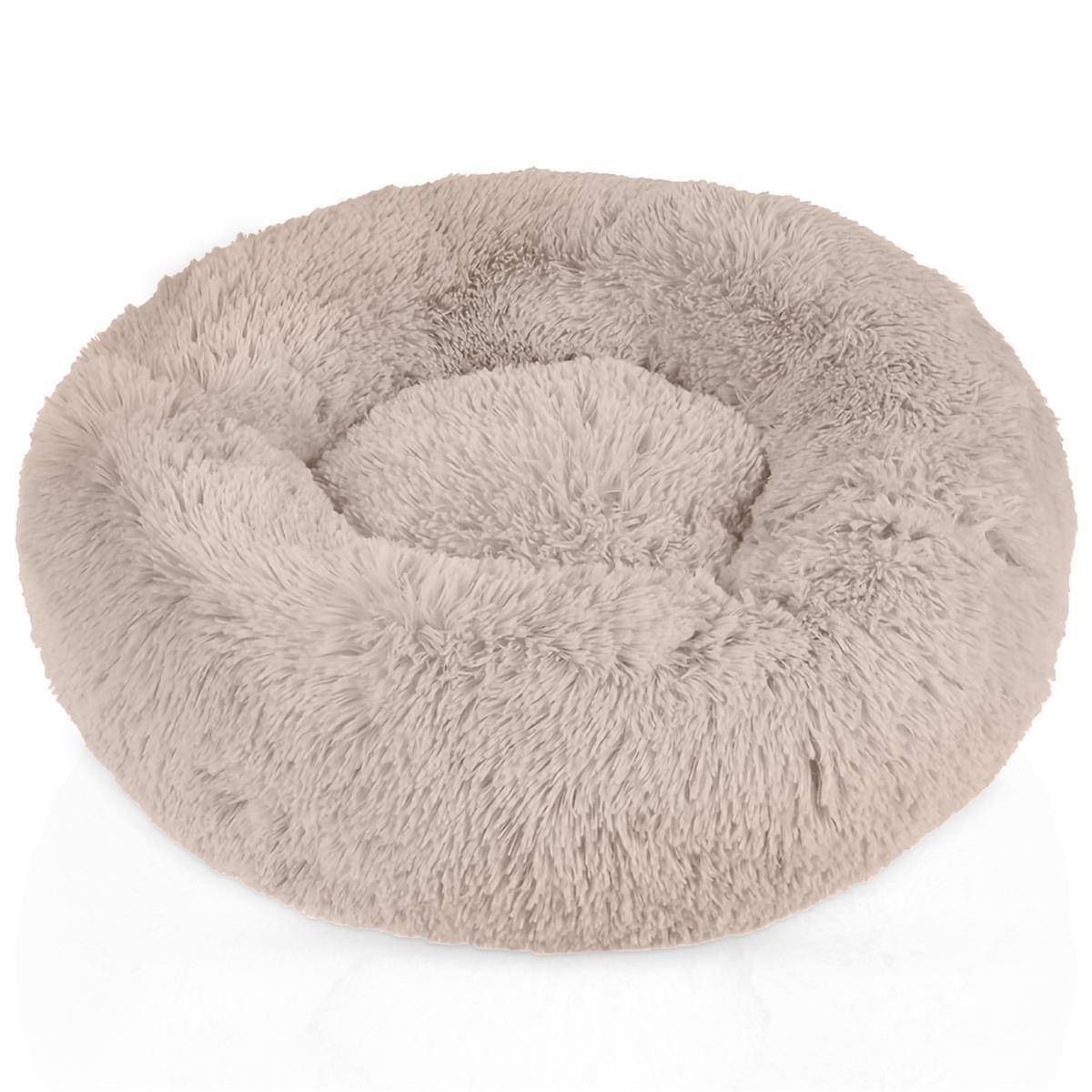 Intirilife flauschiges Plüsch Haustierbett in Beige Durchmesser 60 cm - Weiches rundes rutschfestes Hundebett Katzenbett Kissen komfortables