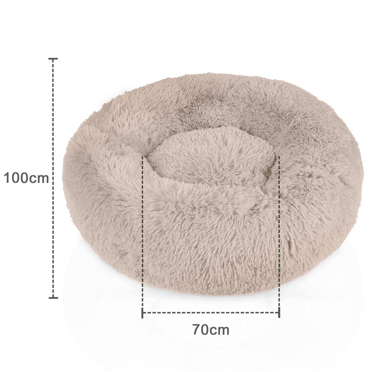 Intirilife flauschiges Plüsch Haustierbett in Beige Durchmesser 100 cm - Weiches rundes rutschfestes Hundebett Katzenbett Kissen komfortables