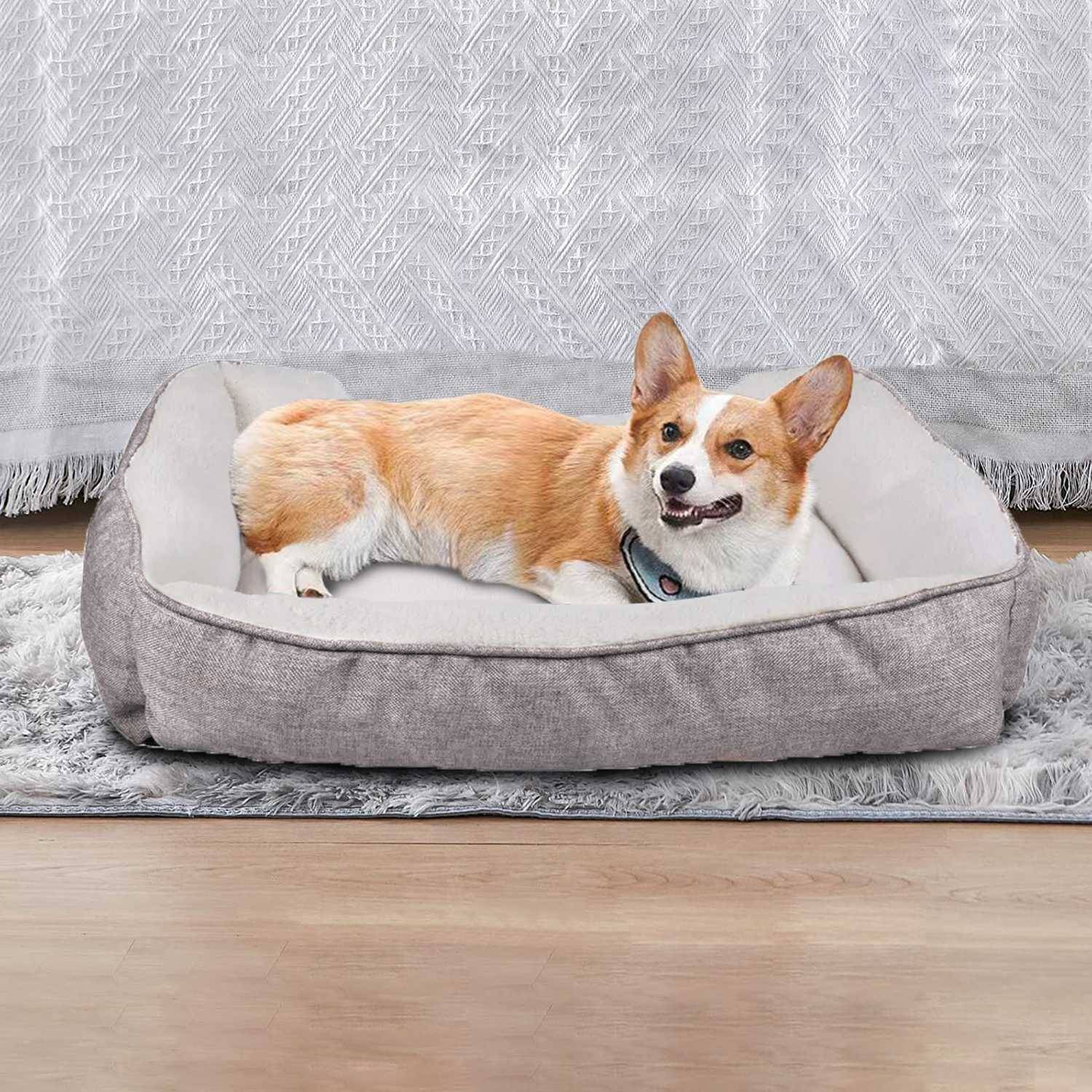 Intirilife flauschiges Plüsch Haustierbett in Grau - 50 x 40 x 13 cm - Weiches rutschfestes Hundebett Katzenbett Kissen komfortables Hundesofa