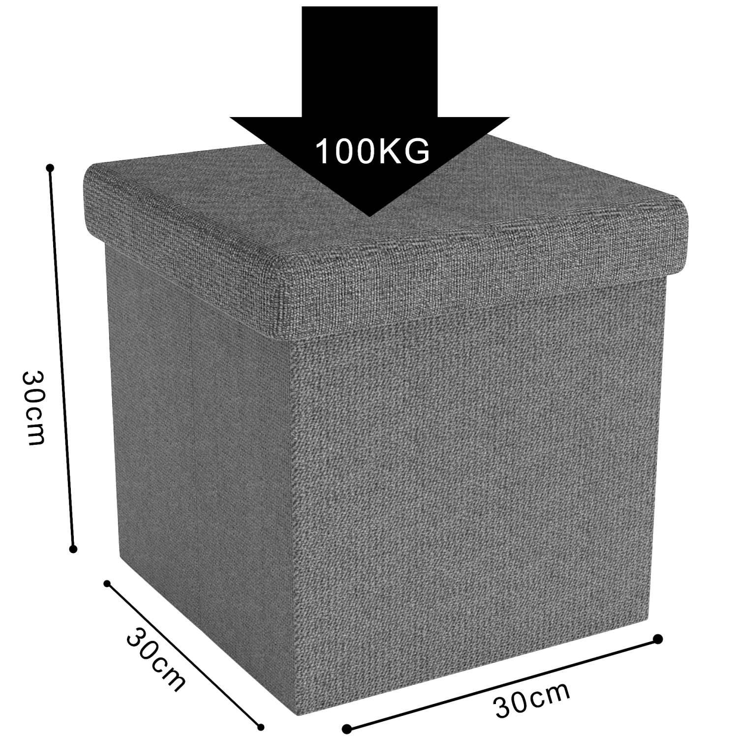 Intirilife Faltbare Sitzhocker 30x30x30 cm in FELS GRAU - Sitzwürfel mit Stauraum und Deckel aus Stoff mit Mulden - Sitzcube Fußablage Aufbewahrungs