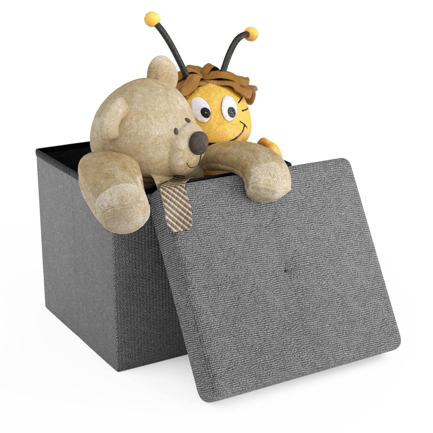 Intirilife Faltbare Sitzhocker 30x30x30 cm in FELS GRAU - Sitzwürfel mit Stauraum und Deckel aus Stoff mit Mulden - Sitzcube Fußablage Aufbewahrungs