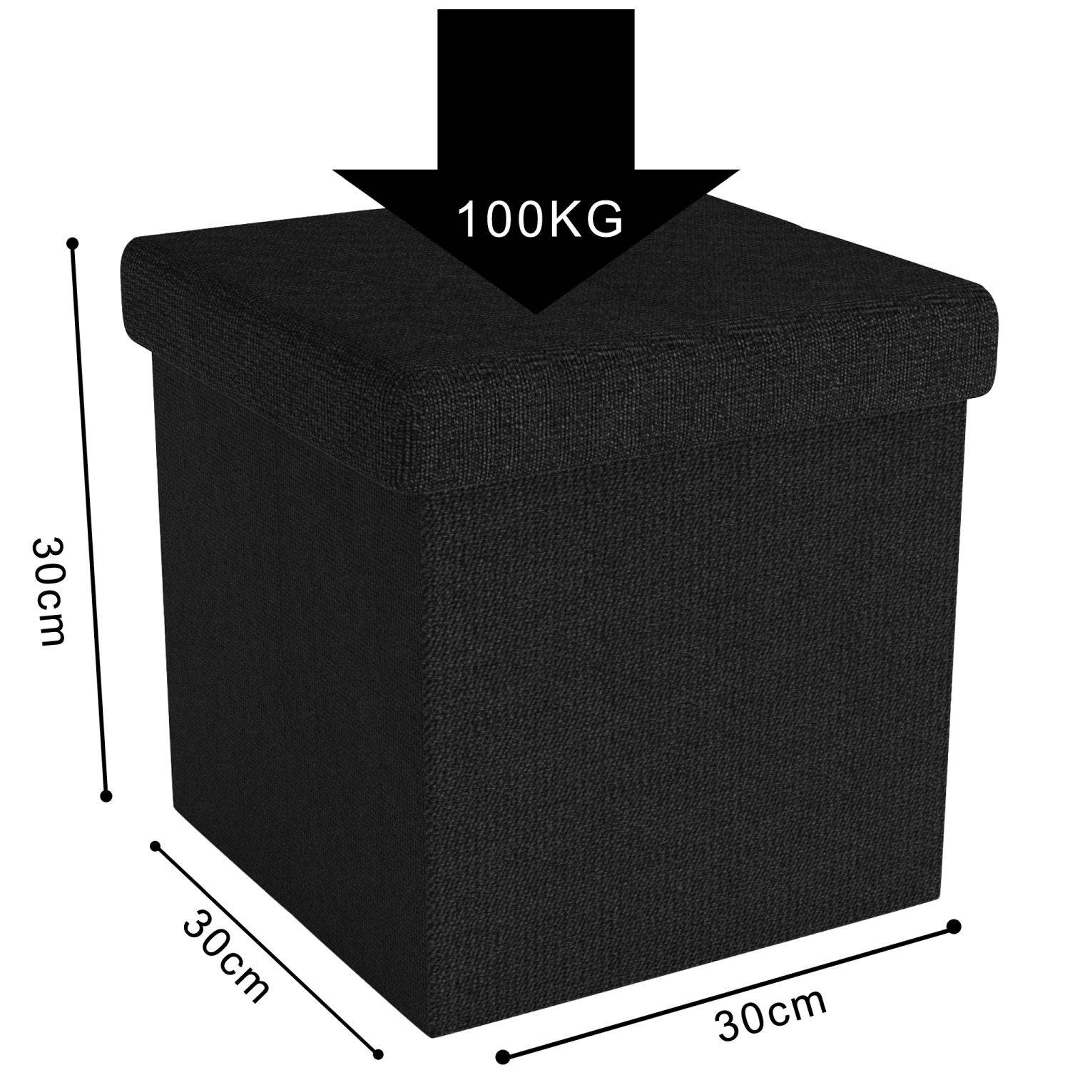 Intirilife Faltbare Sitzhocker 30x30x30 cm in PIANO SCHWARZ - Sitzwürfel mit Stauraum und Deckel aus Stoff mit Mulden - Sitzcube Fußablage Aufbewahr