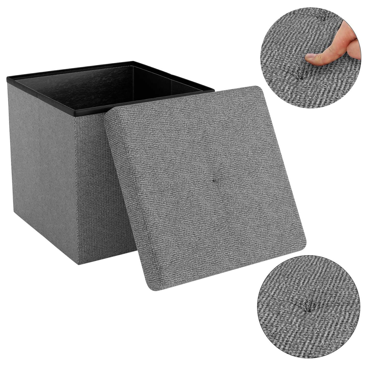 Intirilife Faltbare Sitzhocker 38x38x38 cm in FELS GRAU - Sitzwürfel mit Stauraum und Deckel aus Stoff mit Mulden - Sitzcube Fußablage Aufbewahrungs
