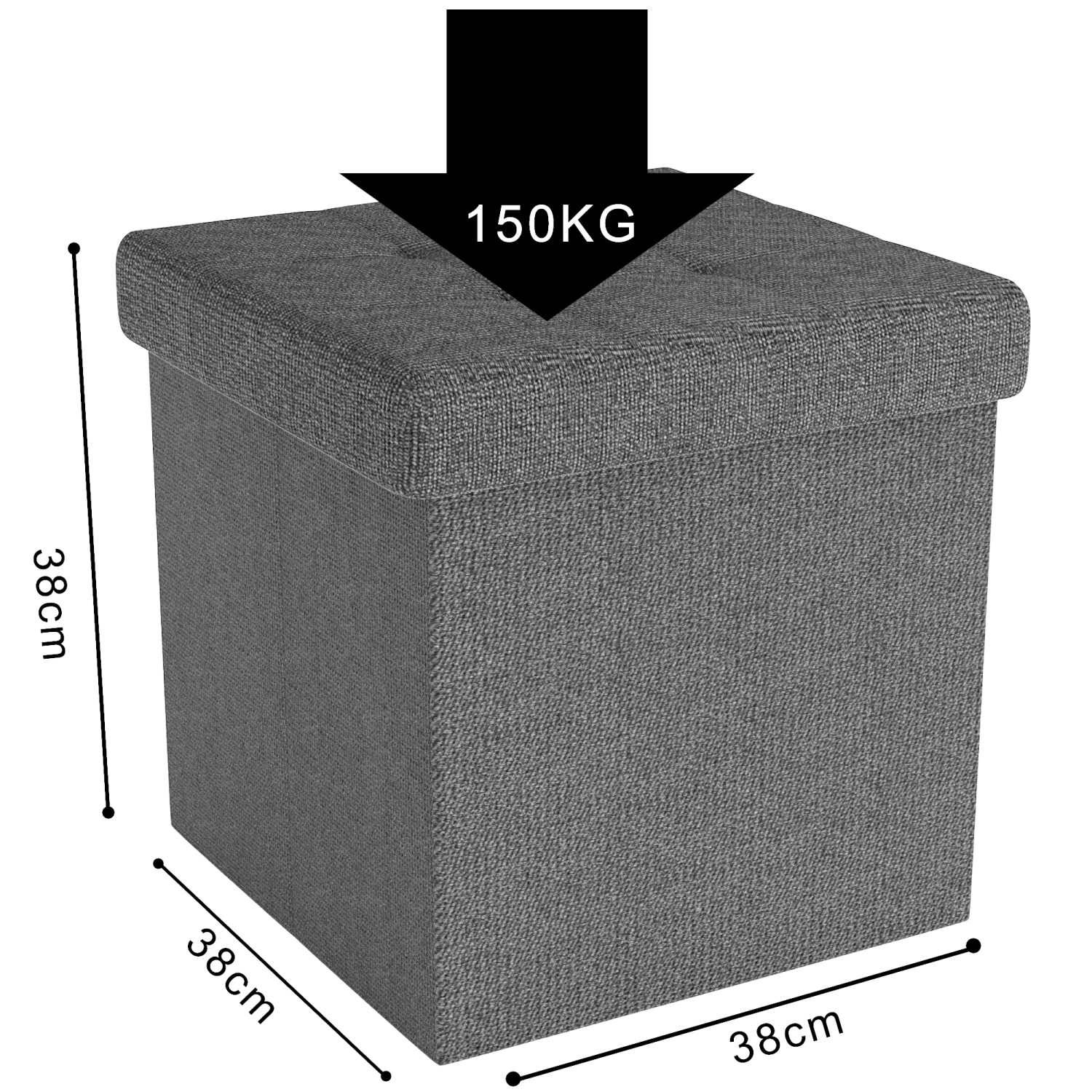 Intirilife Faltbare Sitzhocker 38x38x38 cm in FELS GRAU - Sitzwürfel mit Stauraum und Deckel aus Stoff mit Mulden - Sitzcube Fußablage Aufbewahrungs