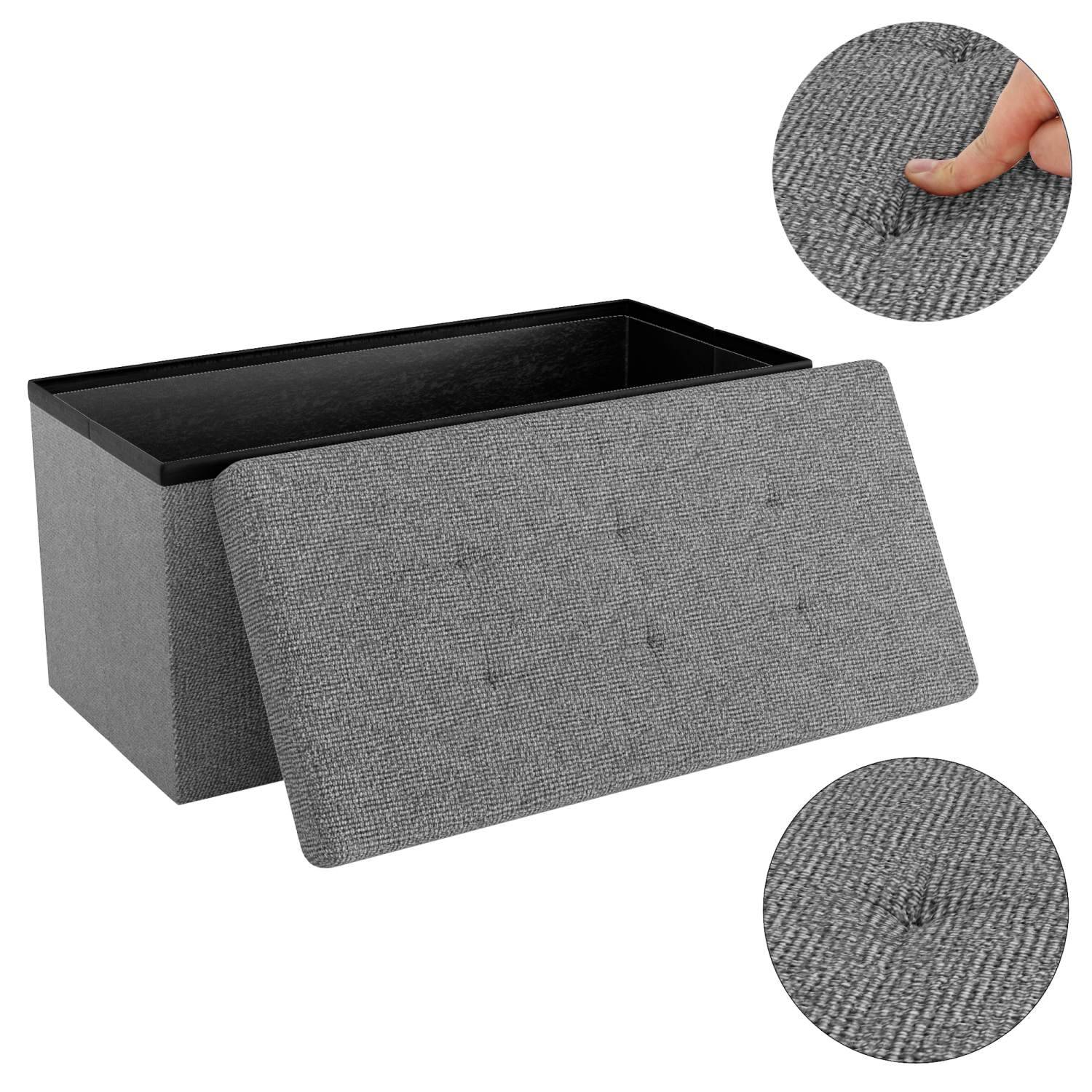 Intirilife Faltbare Sitzbank 76x38x38 cm in FELS GRAU - Sitzwürfel mit Stauraum und Deckel aus Stoff mit Mulden - Sitzcube Fußablage Aufbewahrungsbo