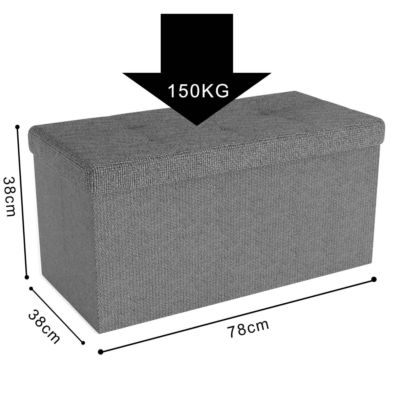 Intirilife Faltbare Sitzbank 76x38x38 cm in FELS GRAU - Sitzwürfel mit Stauraum und Deckel aus Stoff mit Mulden - Sitzcube Fußablage Aufbewahrungsbo