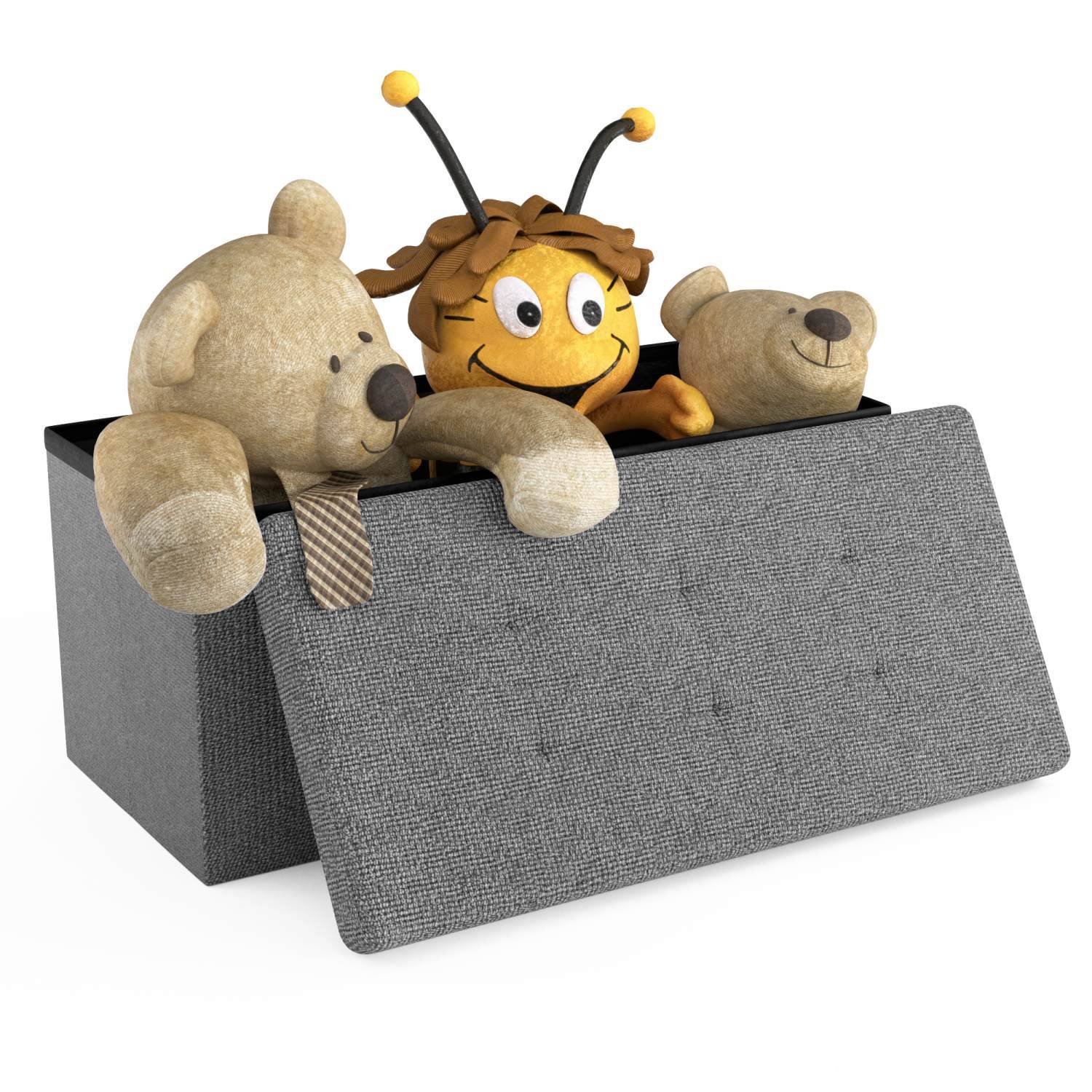 Intirilife Faltbare Sitzbank 76x38x38 cm in FELS GRAU - Sitzwürfel mit Stauraum und Deckel aus Stoff mit Mulden - Sitzcube Fußablage Aufbewahrungsbo