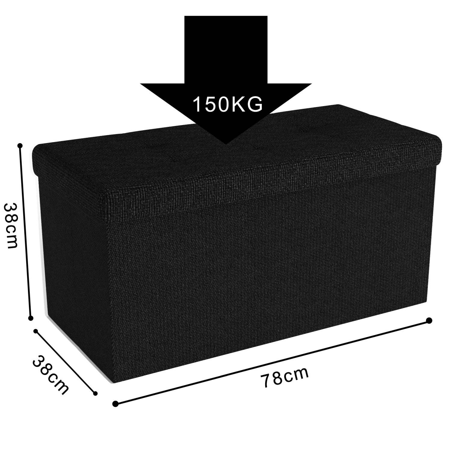 Intirilife Faltbare Sitzbank 76x38x38 cm in PIANO SCHWARZ - Sitzwürfel mit Stauraum und Deckel aus Stoff mit Mulden - Sitzcube Fußablage Aufbewahrun