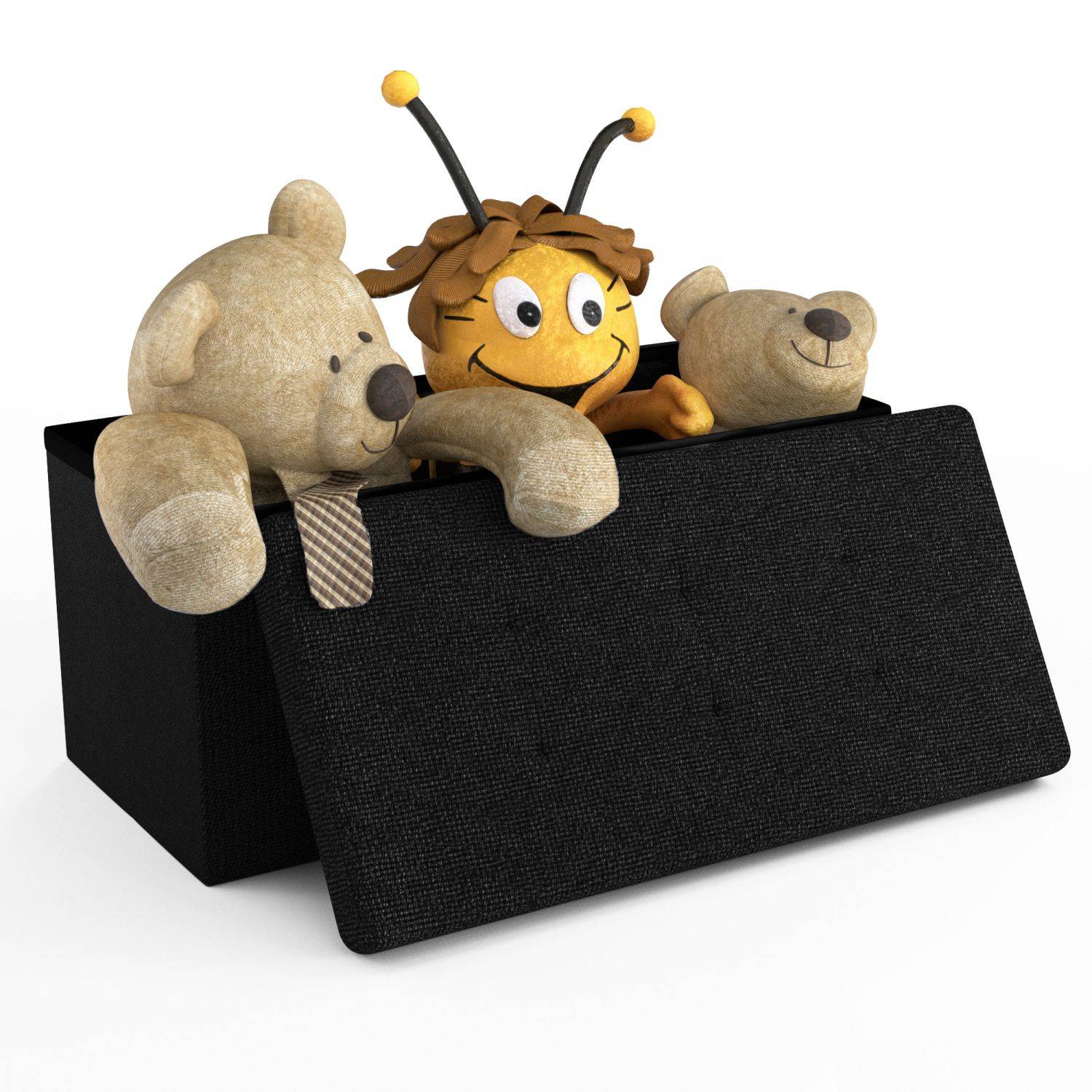 Intirilife Faltbare Sitzbank 76x38x38 cm in PIANO SCHWARZ - Sitzwürfel mit Stauraum und Deckel aus Stoff mit Mulden - Sitzcube Fußablage Aufbewahrun