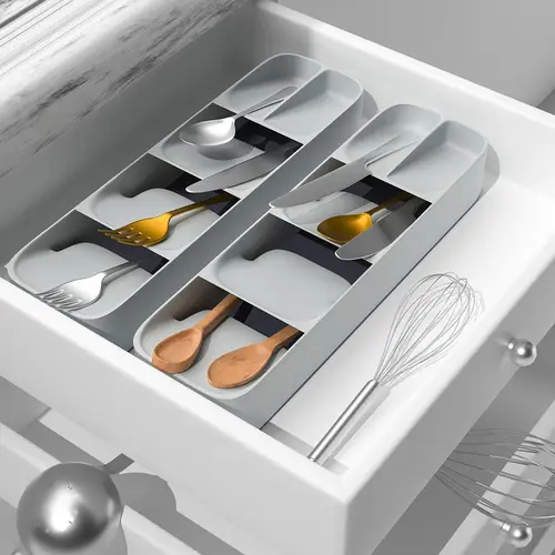 Intirilife Multifunktionaler Besteckkasten Schubladenorganizer in Grau zum übersichtlichen und ordentlichen Aufbewahren von Besteck und Küchenutensi Intirilife Multifunktionaler Besteckkasten Schubladenorganizer in Grau zum übersichtlichen und ordentlichen Aufbewahren von Besteck und Küchenutensi