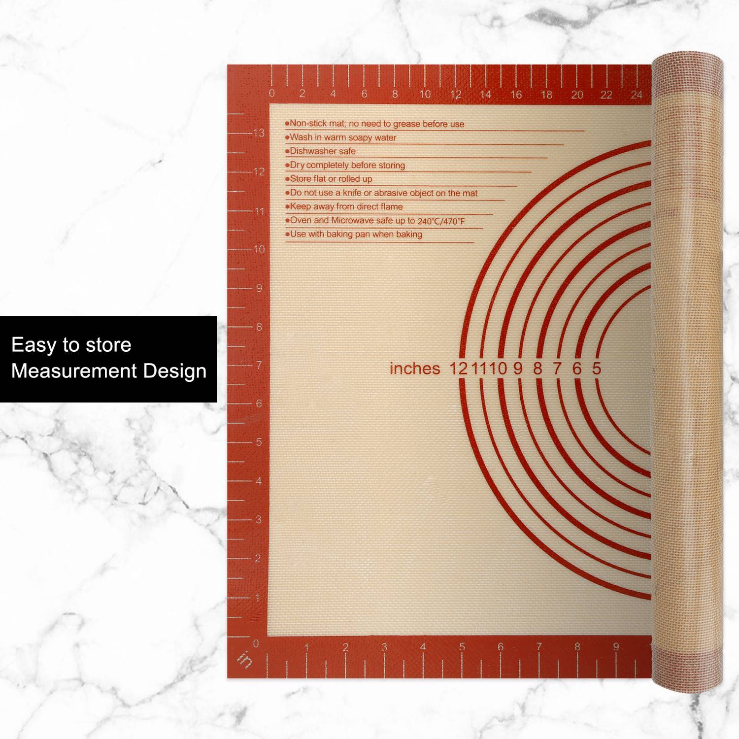 Intirilife wiederverwendbare Silikon Backmatte in Rot-Braun mit 40 x 60 cm Größe - Backmatte Kochutensil Backunterlage Teigrollmatte