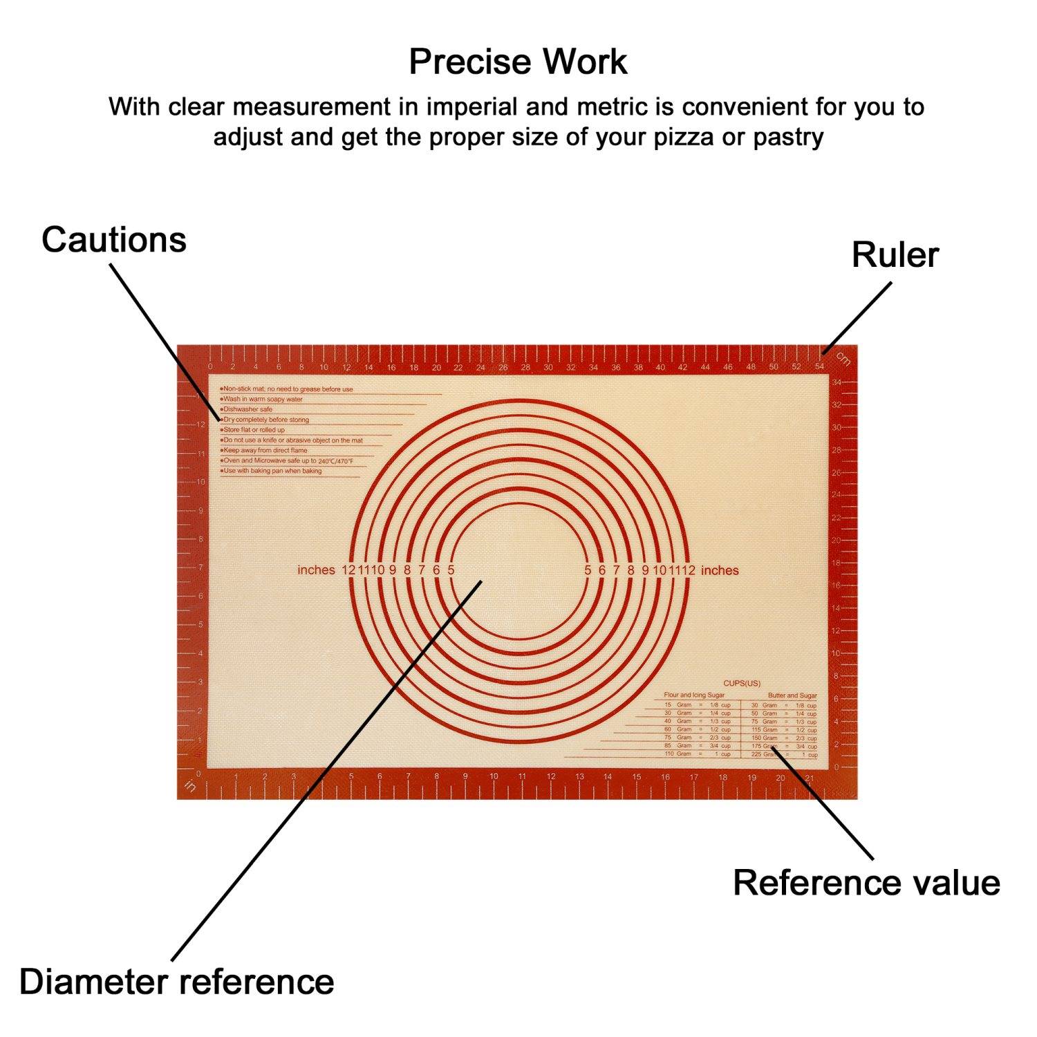 Intirilife wiederverwendbare Silikon Backmatte in Rot-Braun mit 40 x 60 cm Größe - Backmatte Kochutensil Backunterlage Teigrollmatte