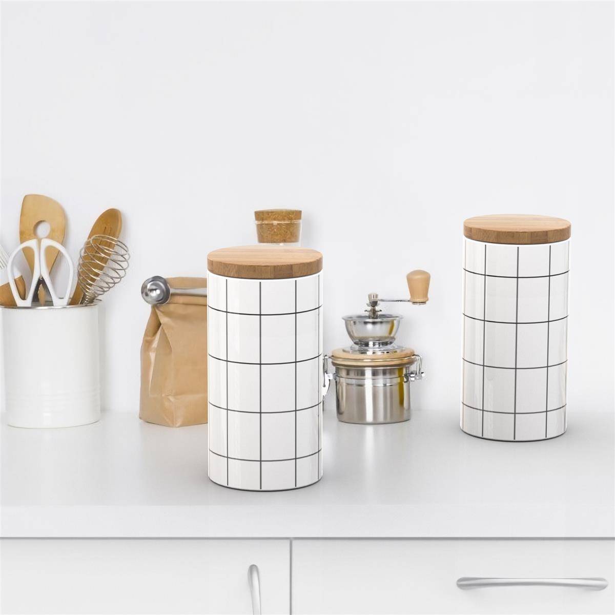 Intirilife Vorratsdose aus Keramik in Größe L mit Deckel - 10 x 18.5 cm - 1000 ml Füllmenge - Luftdichter spülmaschinenfester Vorratsbehälter fü