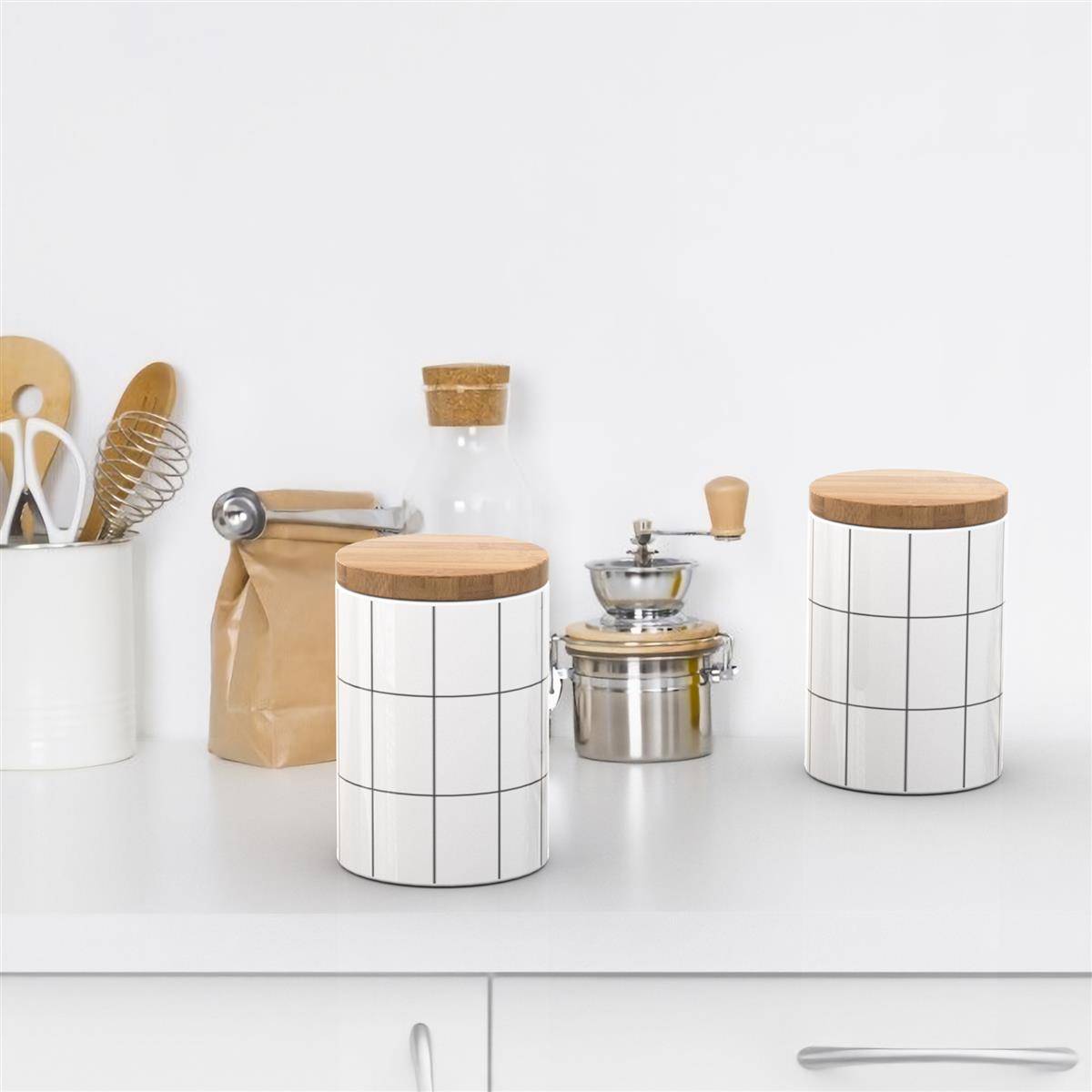 Intirilife Vorratsdose aus Keramik in Größe M mit Deckel - 10 x 13.5 cm - 700 ml Füllmenge - Luftdichter spülmaschinenfester Vorratsbehälter für