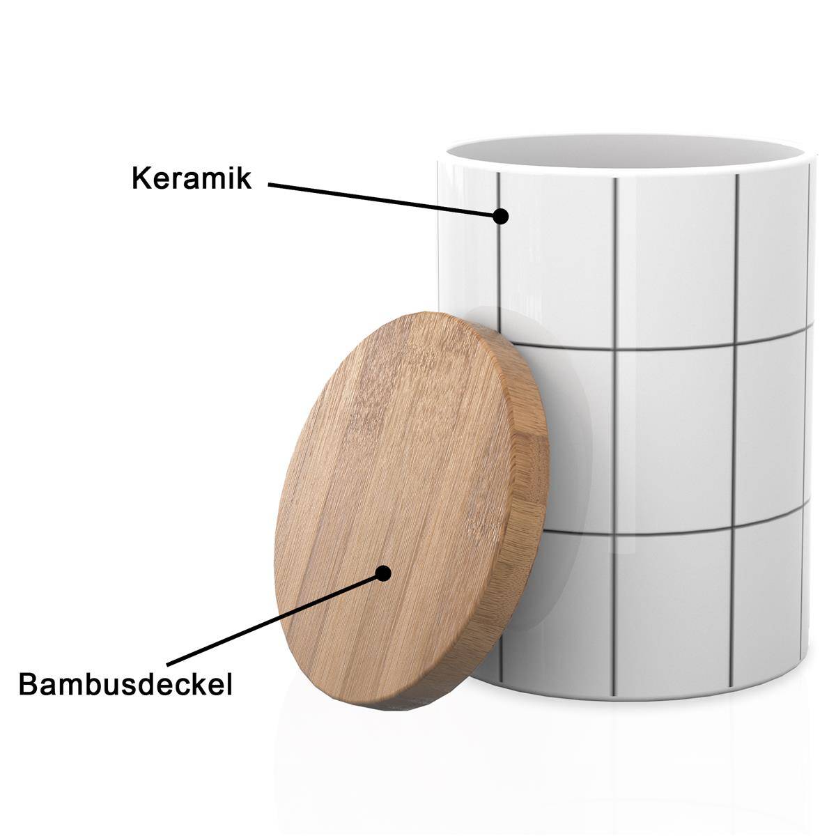 Intirilife Vorratsdose aus Keramik in Größe M mit Deckel - 10 x 13.5 cm - 700 ml Füllmenge - Luftdichter spülmaschinenfester Vorratsbehälter für