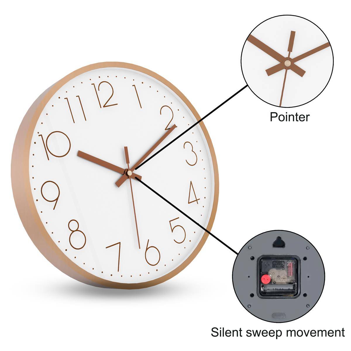 Intirilife Wanduhr in Rosé Gold - Weiß mit 30,5 cm Durchmesser - Praktische Zeitanzeige Chronometer stilvoll für jedes Zimmer