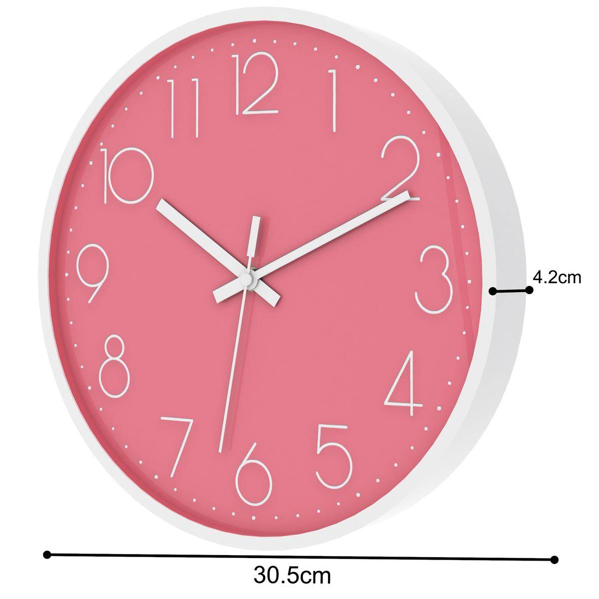 Intirilife Wanduhr in Weiß - Pink mit 30,5 cm Durchmesser - Praktische Zeitanzeige Chronometer stilvoll für jedes Zimmer