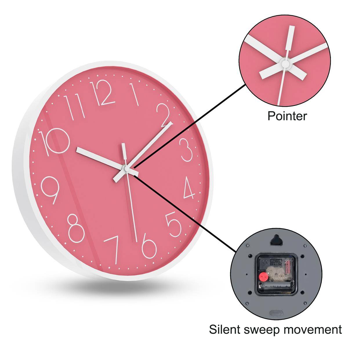 Intirilife Wanduhr in Weiß - Pink mit 30,5 cm Durchmesser - Praktische Zeitanzeige Chronometer stilvoll für jedes Zimmer