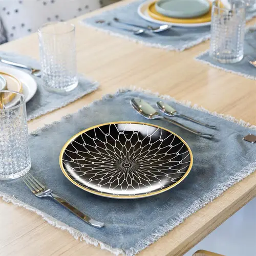 Intirilife 4x Porzellan Teller Muster Verbunden - Schwarz Weiß - Durchmesser 15.3 cm - Frühstücksteller Dessertteller Servierteller für Salat Frü Intirilife 4x Porzellan Teller Muster Verbunden - Schwarz Weiß - Durchmesser 15.3 cm - Frühstücksteller Dessertteller Servierteller für Salat Frü