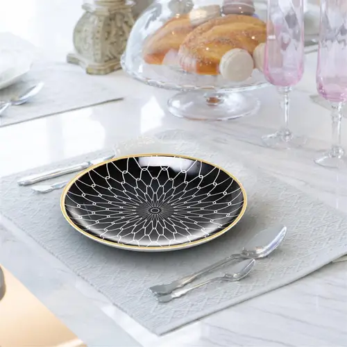 Intirilife 4x Porzellan Teller Muster Verbunden - Schwarz Weiß - Durchmesser 15.3 cm - Frühstücksteller Dessertteller Servierteller für Salat Frü Intirilife 4x Porzellan Teller Muster Verbunden - Schwarz Weiß - Durchmesser 15.3 cm - Frühstücksteller Dessertteller Servierteller für Salat Frü