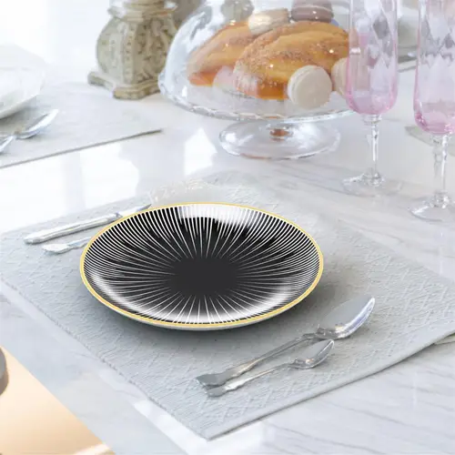 Intirilife 4x Porzellan Teller Muster Gestreift - Schwarz Weiß - Durchmesser 15.3 cm - Frühstücksteller Dessertteller Servierteller für Salat Frü Intirilife 4x Porzellan Teller Muster Gestreift - Schwarz Weiß - Durchmesser 15.3 cm - Frühstücksteller Dessertteller Servierteller für Salat Frü