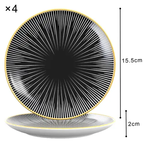 Intirilife 4x Porzellan Teller Muster Gestreift - Schwarz Weiß - Durchmesser 15.3 cm - Frühstücksteller Dessertteller Servierteller für Salat Frü Intirilife 4x Porzellan Teller Muster Gestreift - Schwarz Weiß - Durchmesser 15.3 cm - Frühstücksteller Dessertteller Servierteller für Salat Frü