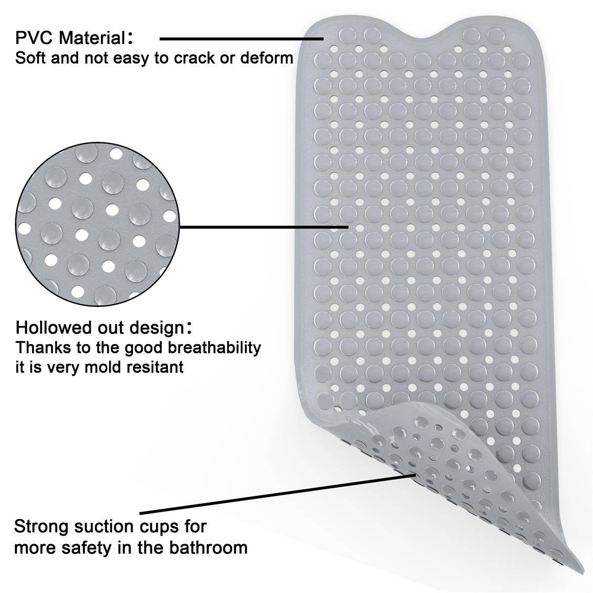 Intirilife rutschsichere Badewannenmatte in Grau - Hautsensitive BPA-freie schimmelresistente Duschmatte maschinenwaschbar