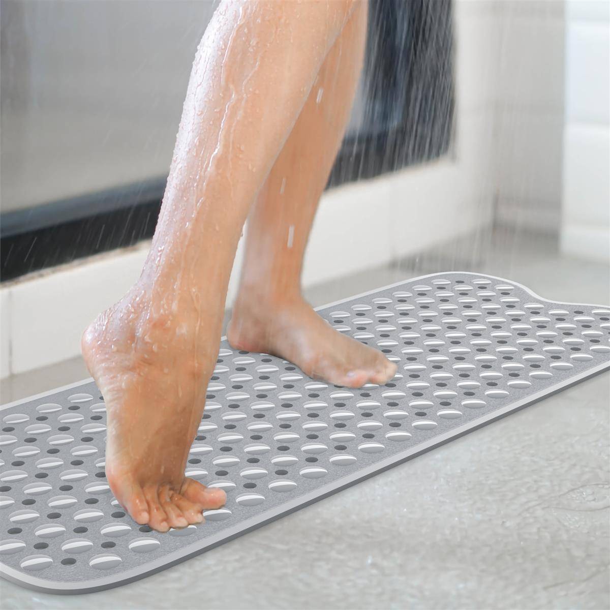 Intirilife rutschsichere Badewannenmatte in Grau - Hautsensitive BPA-freie schimmelresistente Duschmatte maschinenwaschbar