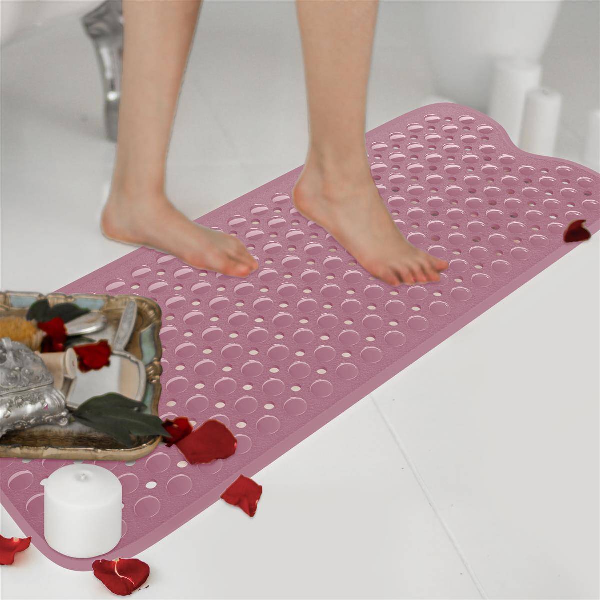 Intirilife rutschsichere Badewannenmatte in Pink - Hautsensitive BPA-freie schimmelresistente Duschmatte maschinenwaschbar