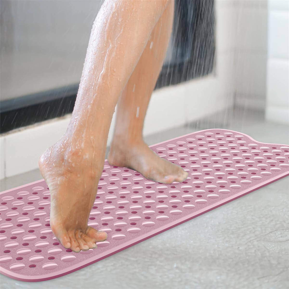 Intirilife rutschsichere Badewannenmatte in Pink - Hautsensitive BPA-freie schimmelresistente Duschmatte maschinenwaschbar