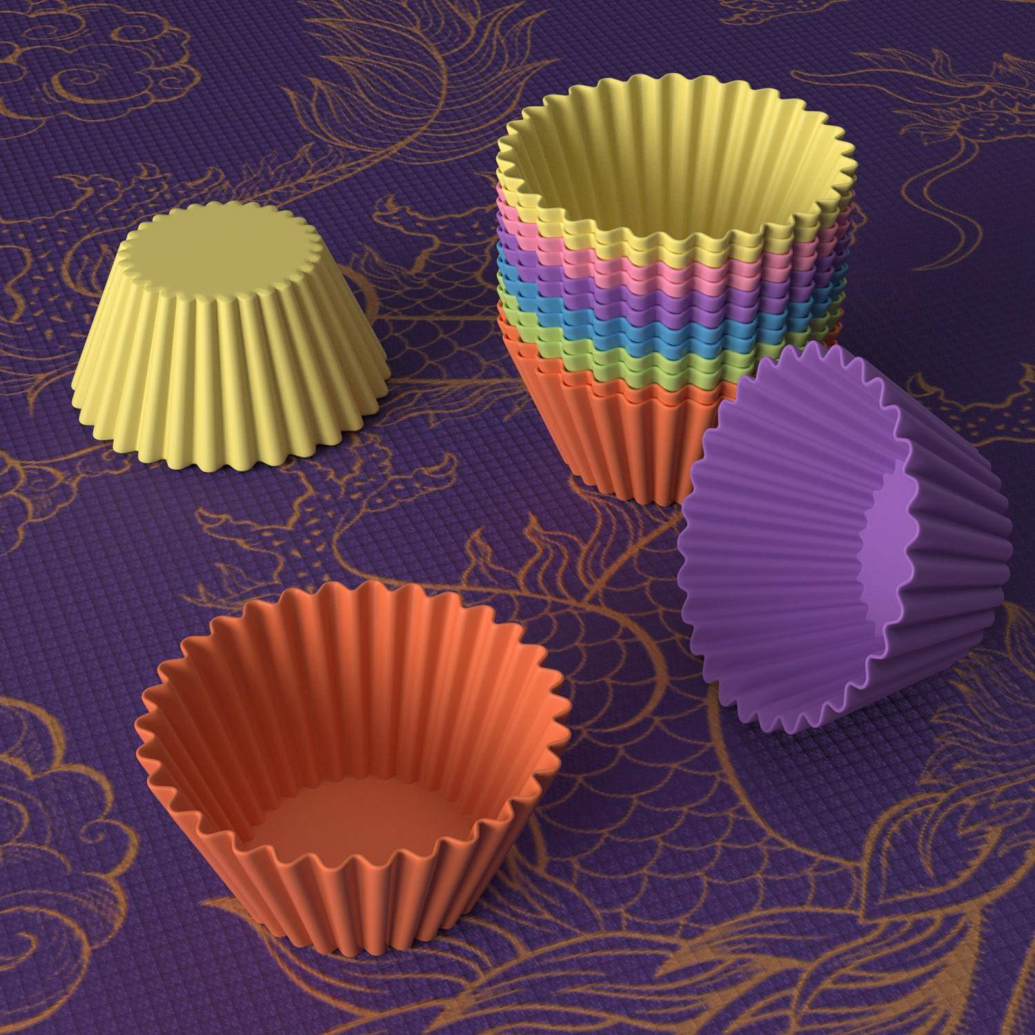 Intirilife 12 Stück wiederverwendbare bunte Silikon Muffinformen Cupcakeformen zum Backen und Herstellen von Desserts und Snacks