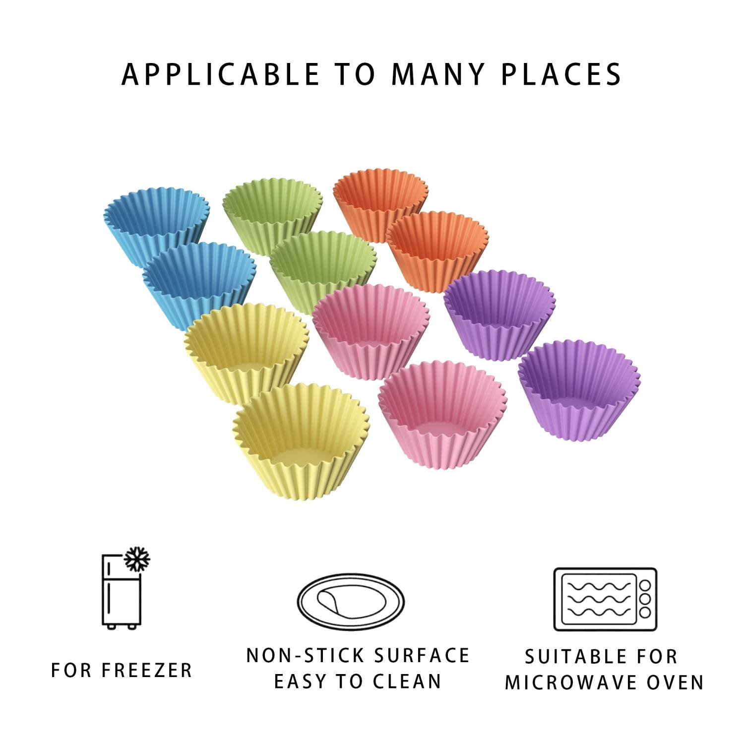 Intirilife 12 Stück wiederverwendbare bunte Silikon Muffinformen Cupcakeformen zum Backen und Herstellen von Desserts und Snacks