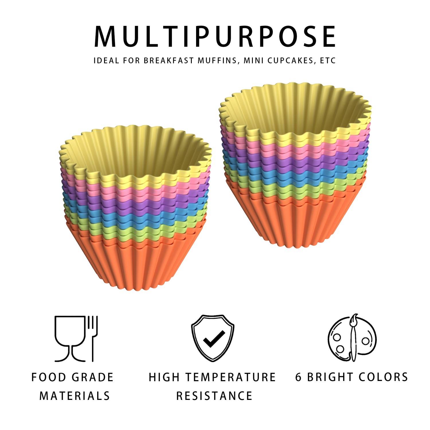 Intirilife 12 Stück wiederverwendbare bunte Silikon Muffinformen Cupcakeformen zum Backen und Herstellen von Desserts und Snacks