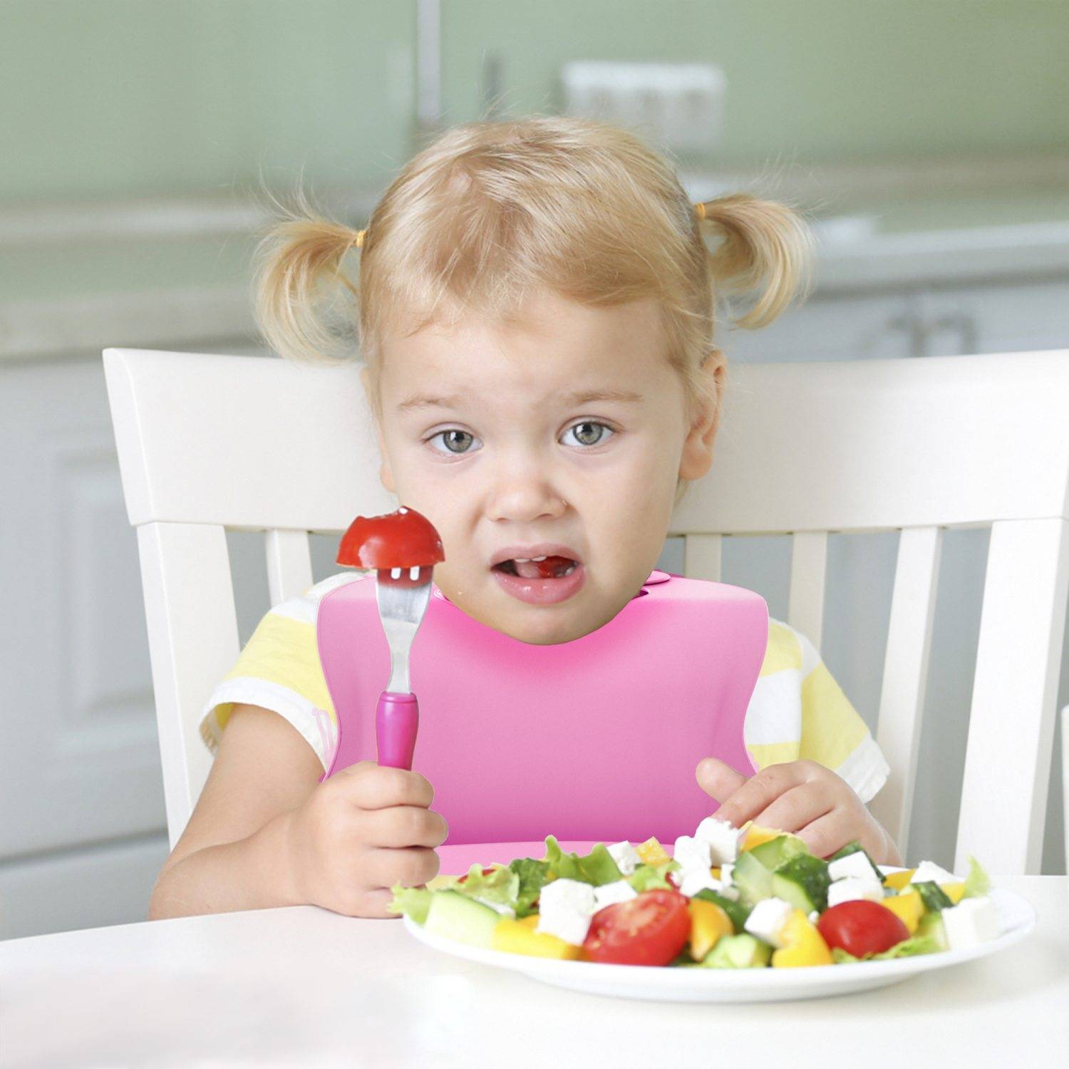 Intirilife Baby Lätzchen in ROSA aus Silikon mit Auffangschale BPA-frei spülmaschinenfest einfache Reinigung