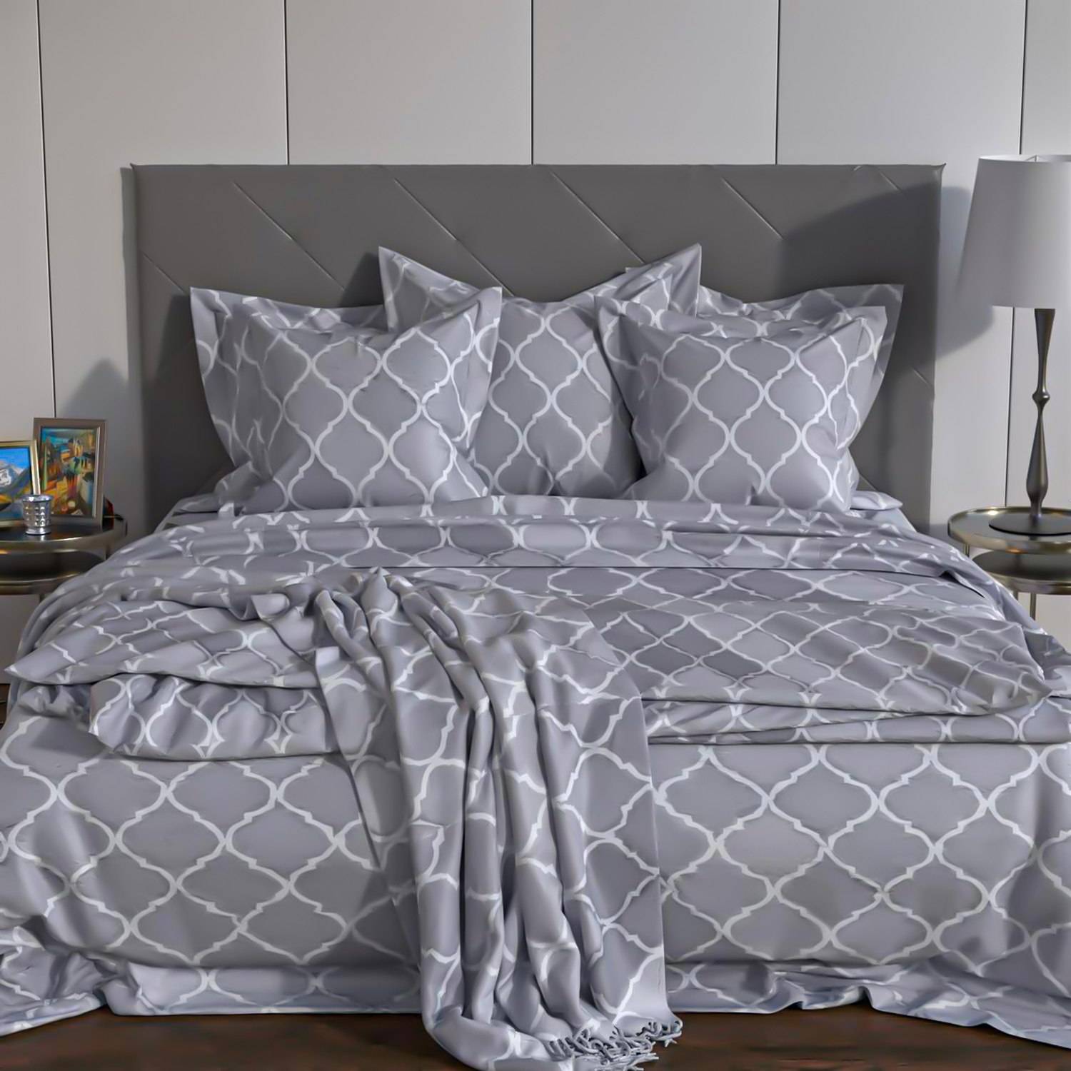 Intirilife Bettbezug Kissenbezug - GRAU WEIß - Bettwäsche für Schlafzimmer und Kinderzimmer Jugendzimmer