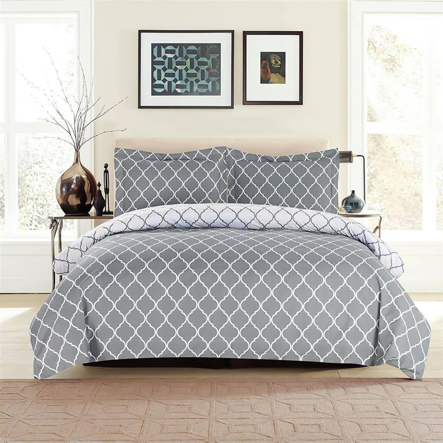 Intirilife Bettbezug Kissenbezug - GRAU WEIß - Bettwäsche für Schlafzimmer und Kinderzimmer Jugendzimmer