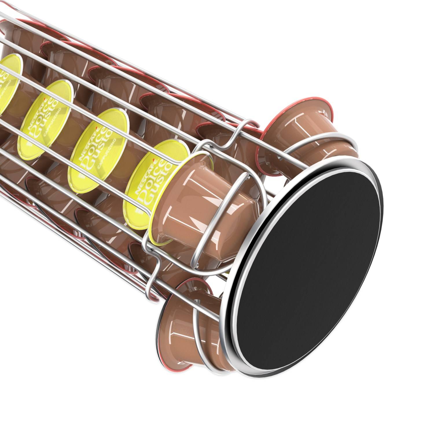 Intirilife Kaffeekapsel Halterung für 32 Kapseln aus Metal in Chrom-Optik - Kompatibel mit Dolce Gusto Kapseln - Aufbewahrung 360 Grad drehbar