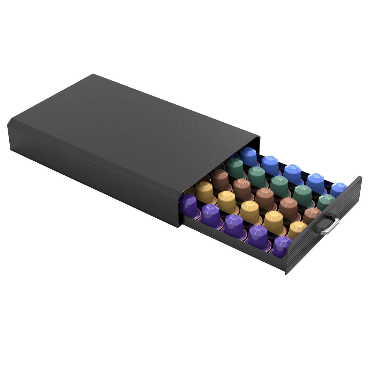 Intirilife praktische Plastik Aufbewahrungsschublade für Kaffeekapseln in Schwarz - Kompatibel mit Nespresso Kapseln - Schublade Schubfach