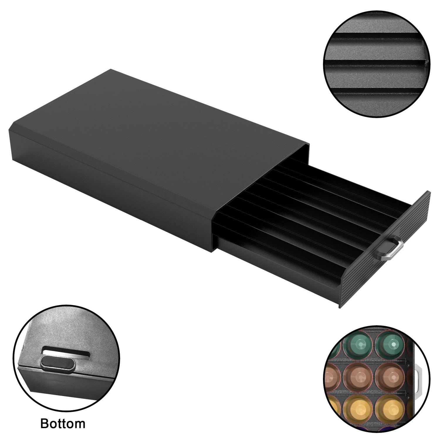 Intirilife praktische Plastik Aufbewahrungsschublade für Kaffeekapseln in Schwarz - Kompatibel mit Nespresso Kapseln - Schublade Schubfach