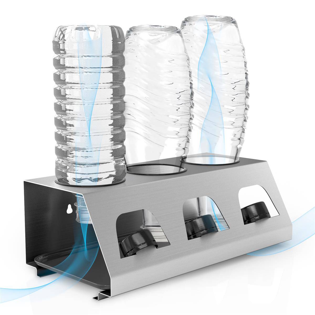 Intirilife silbernes Edelstahl Abtropfgestell Flaschenständer Trockenhalterung für bis zu 3 Flaschen