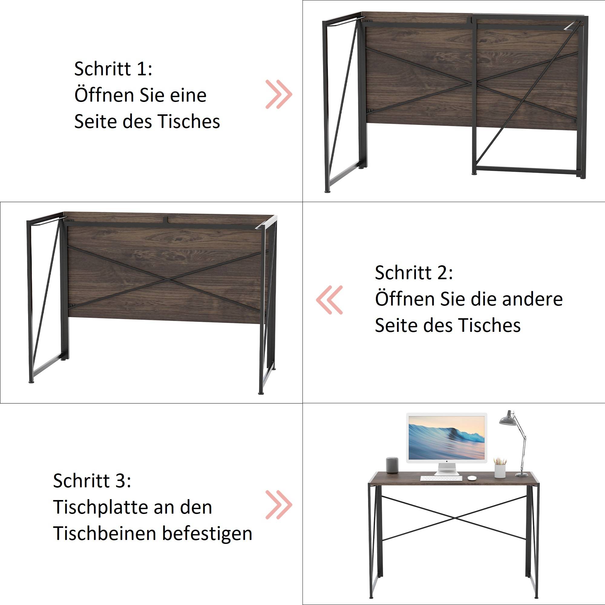 Intirilife rustikaler faltbarer Tisch in Schwarz-Braun zum Arbeiten Lesen und als Ablage - Computertisch Arbeitstisch