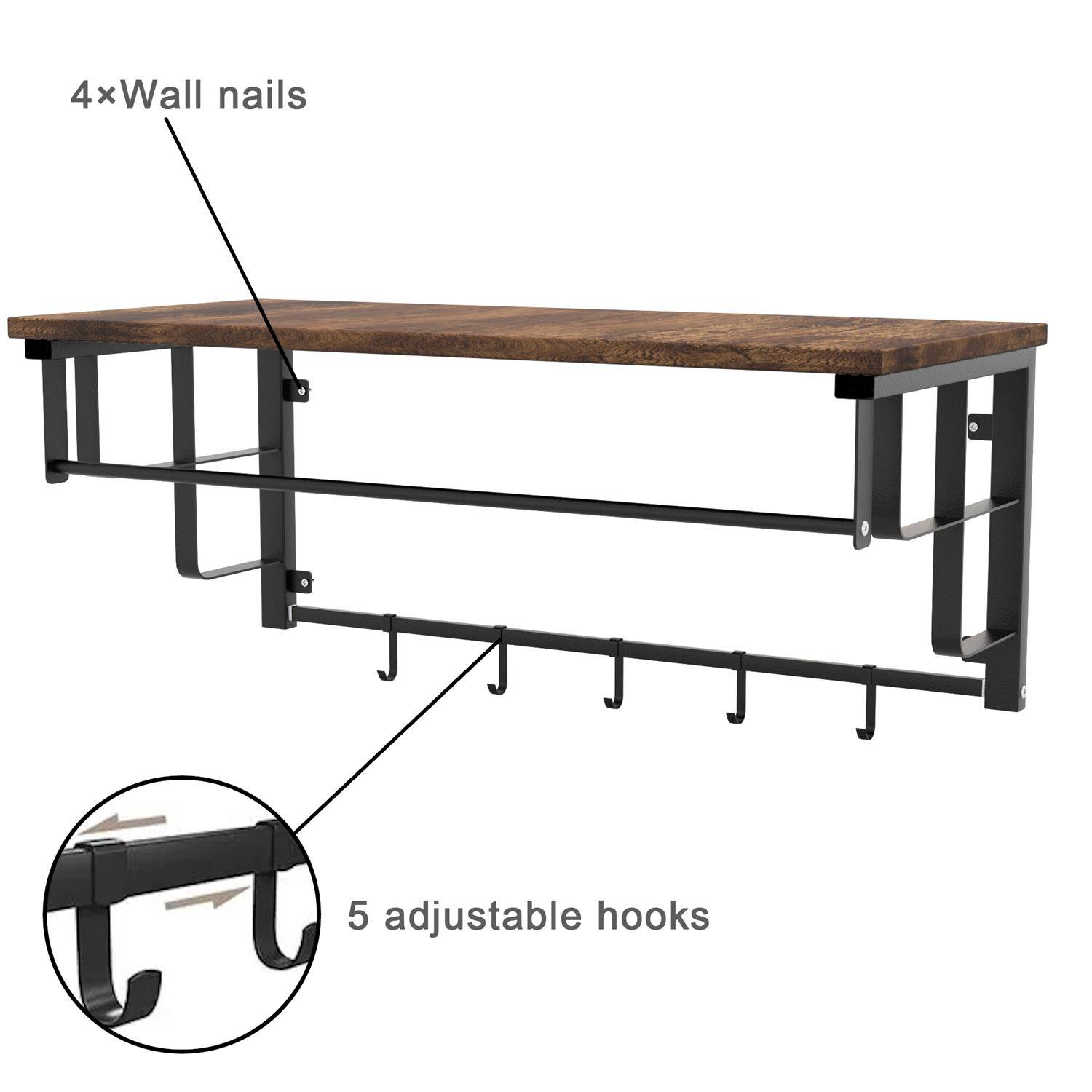 Intirilife Wandgarderobe mit abnehmbaren Haken für Küche, Flur, Wohnzimmer - Hängeregal Kleiderhaken Küchenregal