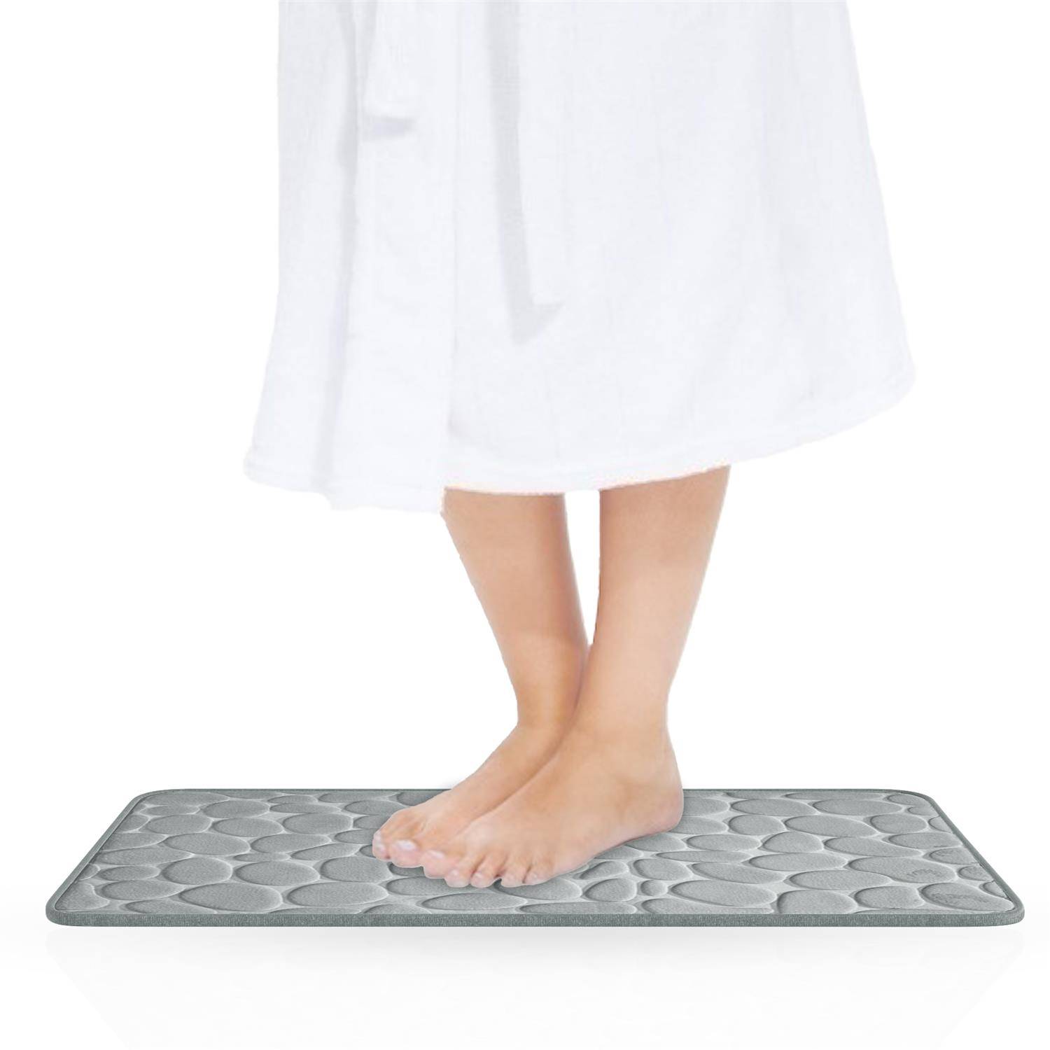 Intirilife grauer Duschvorleger Badmatte mit Memory-Schaum in Steinoptik - 80 x 50 cm - Für Bad und Waschküche