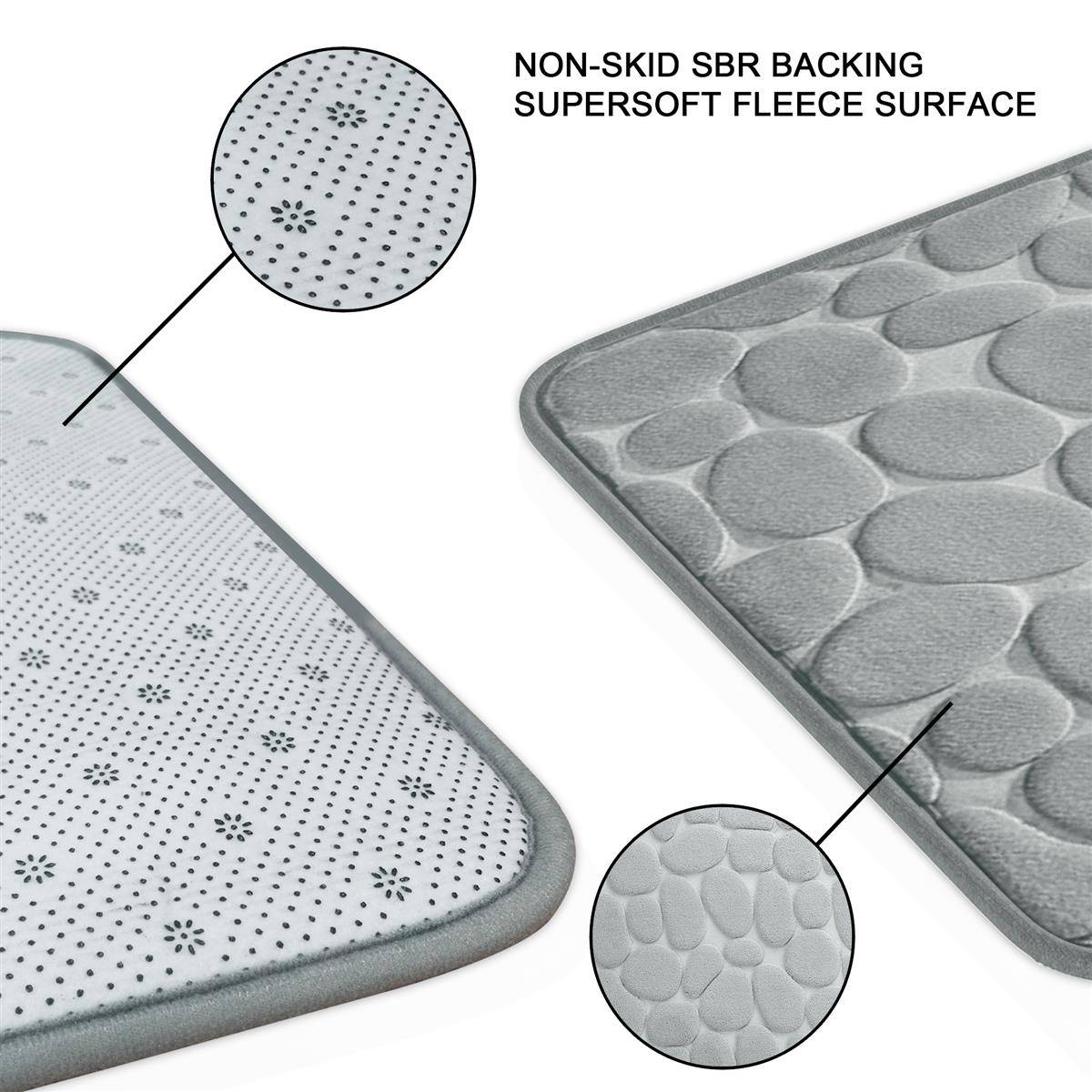 Intirilife grauer Duschvorleger Badmatte mit Memory-Schaum in Steinoptik - 80 x 50 cm - Für Bad und Waschküche